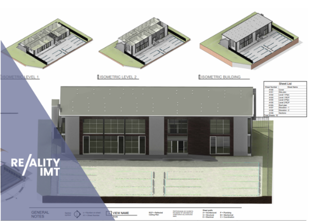 Existing-condition documentation package including floor plans, elevations, and building measurements created from nationwide 3D laser scanning services.
