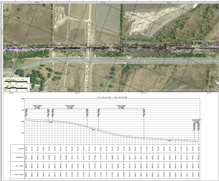 Plan and Profile CAD for Rail roads. As-Built Documentation