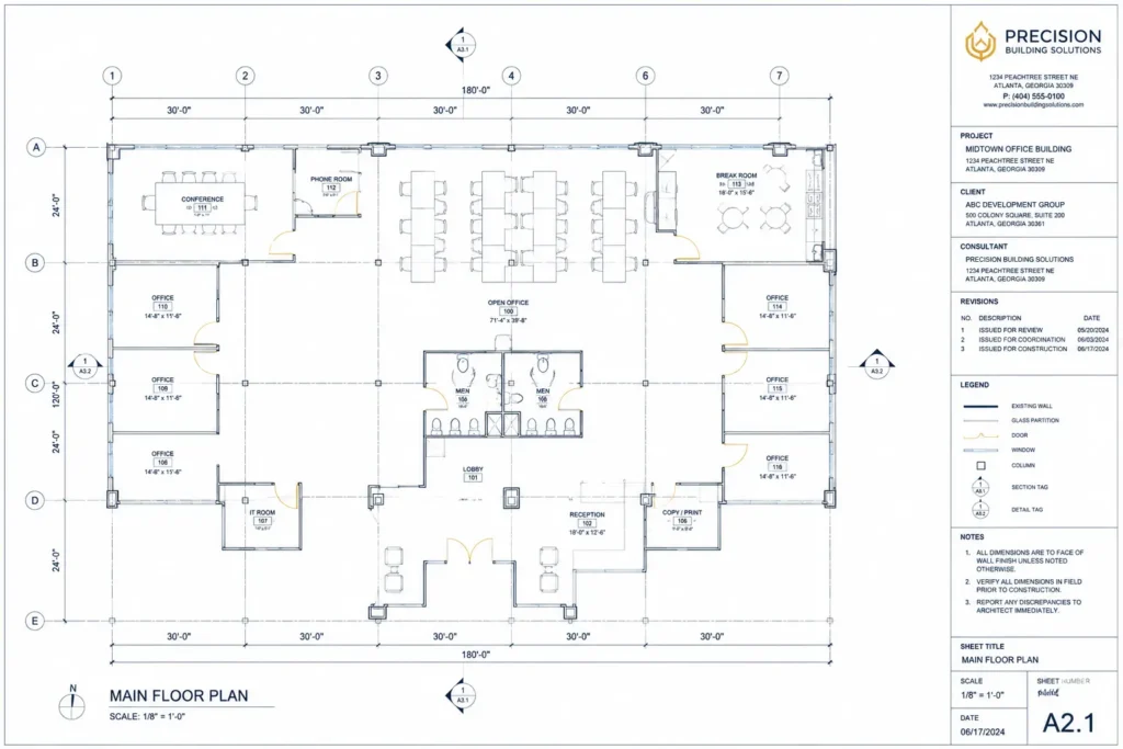 CAD floor plan deliverable created from building field measurements