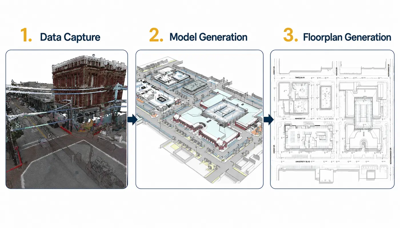 Point cloud converted into floor plan and CAD deliverables for building documentation